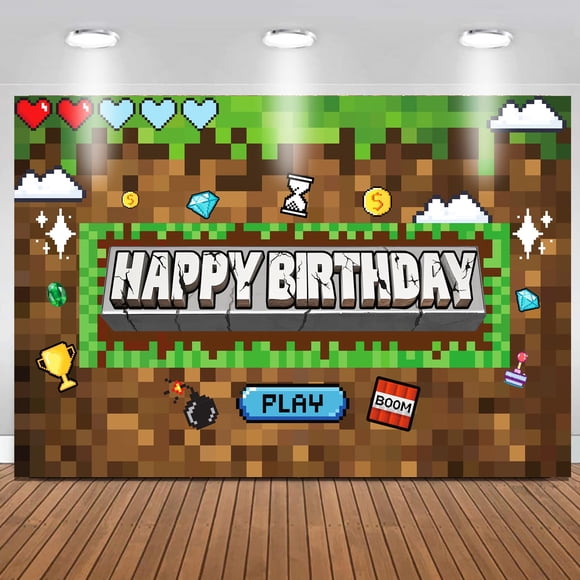 Pancarta de cumpleaños de Satankya Pixel Miner para decoración de fiesta, 5 x 3 pies