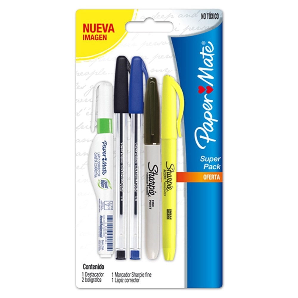 Paper Mate - Pack Oficina Corrector + 2 Boligrafos + 2 Sharpie