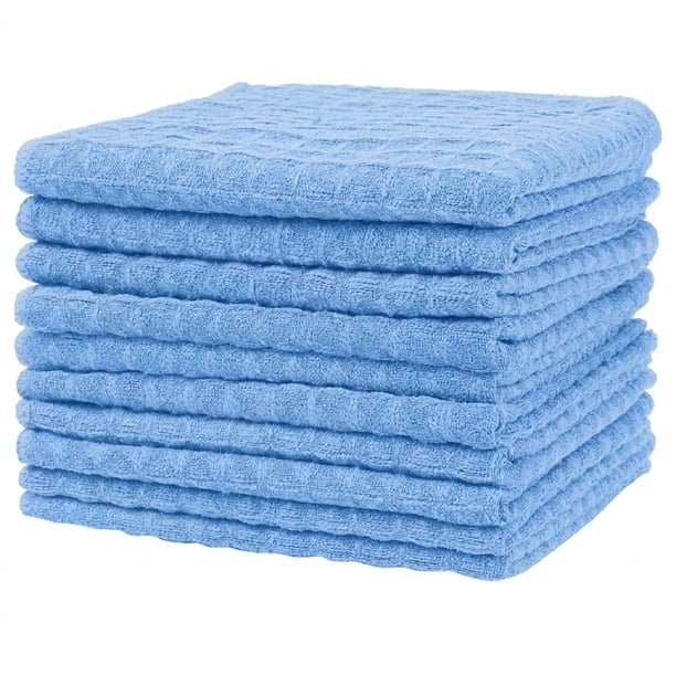 REGALWOVEN Paño de Limpieza de Cocina de Microfibra Tejido de Waffle, Toallas de Platos Absorbentes y de Secado Rápido Sin Pelusa para Lavar Platos Azul 12" x 12" 12