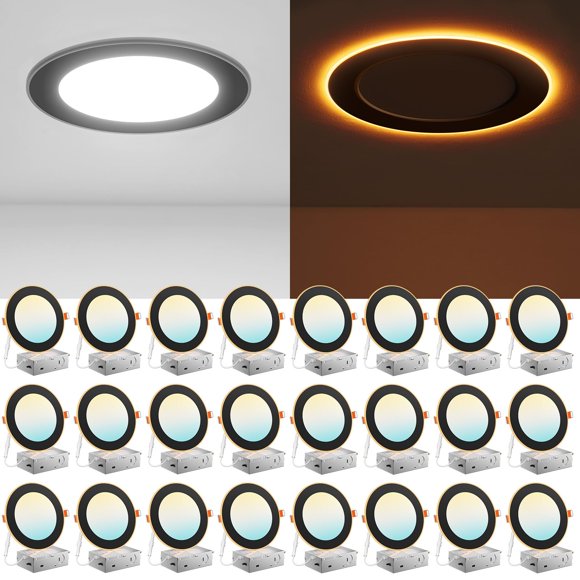 Amico Paquete de 24 luces LED empotrables negras de 6" 12W 2700K-5000K
