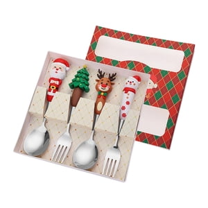 Bothyi - Juego De Cucharas Y Tenedores Navideños, Cubiertos Navideños Para Uso Diario, Postre Navideño, Caja Roja