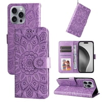 Funda Tipo Cartera Foxdock Para Iphone 16 Pro , Diseño Girasol En Relieve, Cuero Pu, Cierre Magnético, Soporte Y Tarjetero