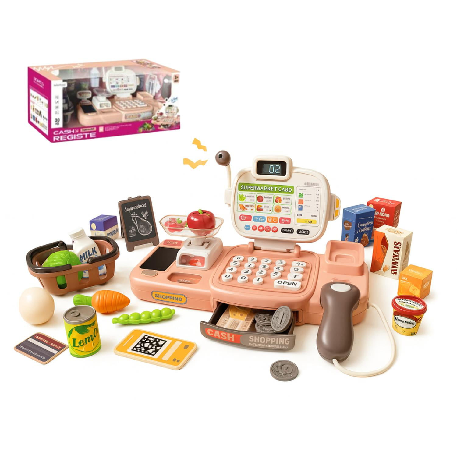 Fliperex - Caja Registradora Juguete Infantil Supermercado Alimentos Rosa