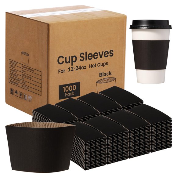 Fundas aislantes para taza de café FMP Brands, paquete de 1000 unidades, negras, 12‑24 oz (355‑710 ml)