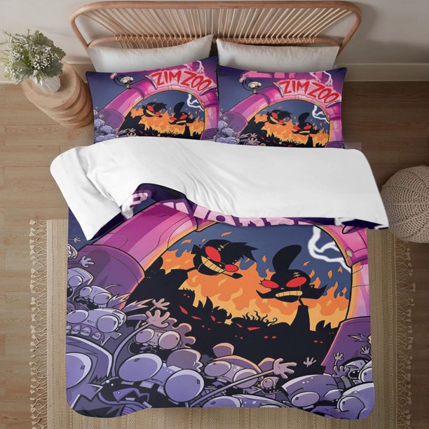 Invader Zim Face on print Soft Bed Set Lightweight 3 Pieces Bedding Sets for All Season Comforter Set Easy Care