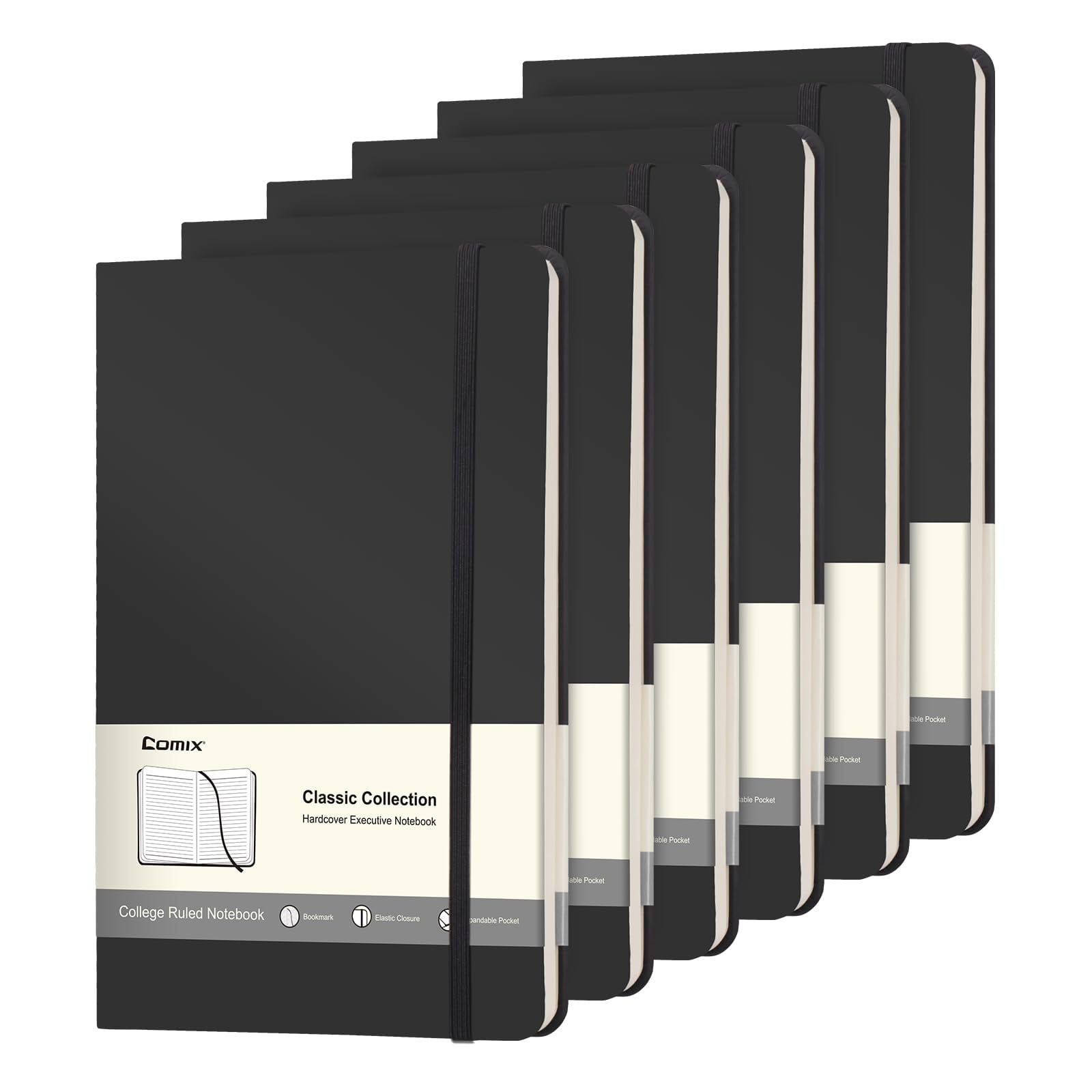 Cuadernos Journal Comix, Paquete De 6, 240 Páginas, A5, Tapa Dura, Color Negro