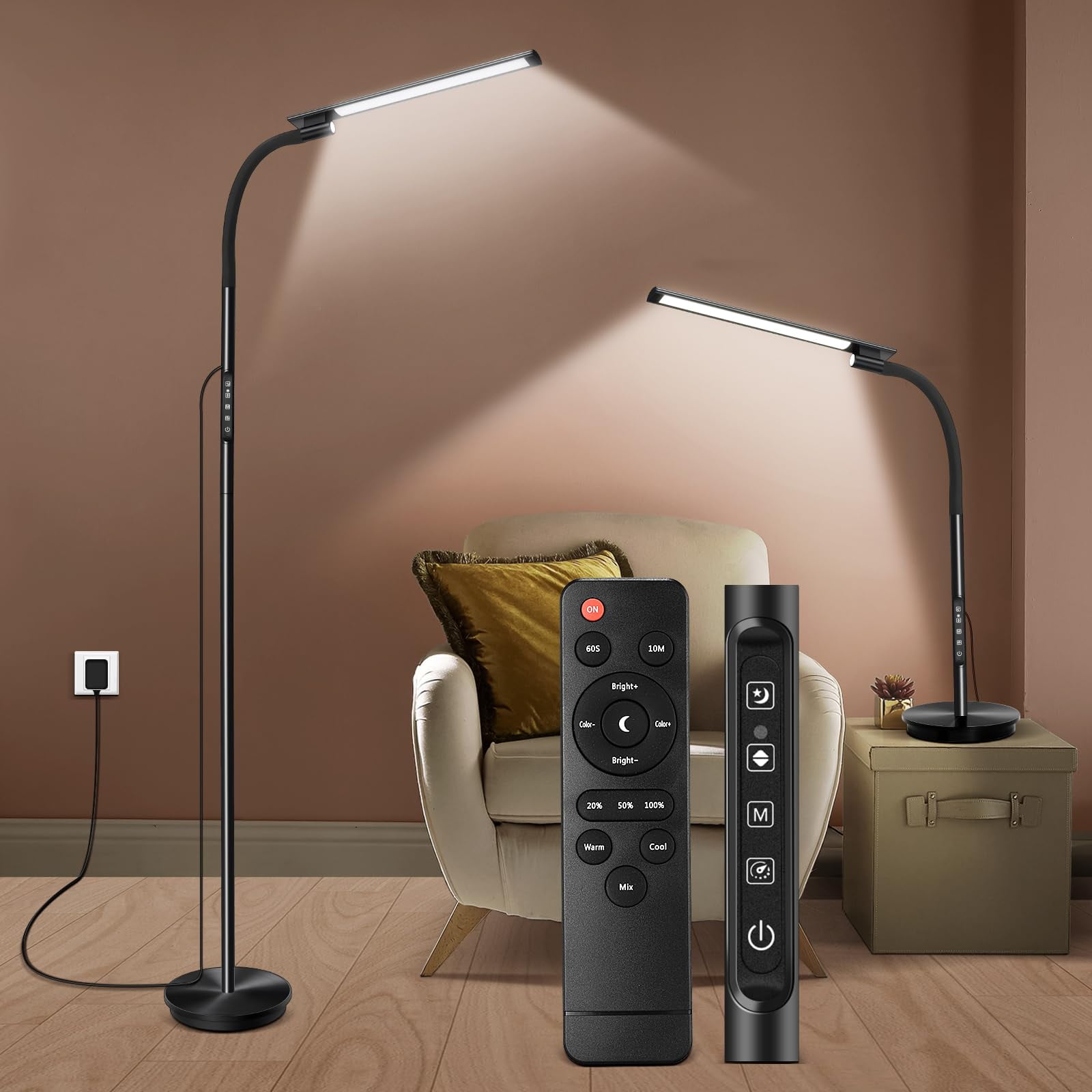 Lámpara De Pie Led Fullycare Con Luz Nocturna, 5 Colores Y 5 Niveles De Brillo