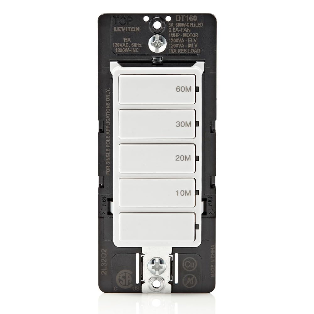Interruptor Temporizador De Cuenta Regresiva Leviton Dt160-1lw Para Ventilador De Baño
