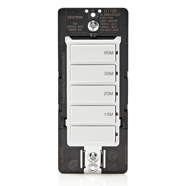 Interruptor temporizador de cuenta regresiva Leviton DT160-1LW para ventilador de baño