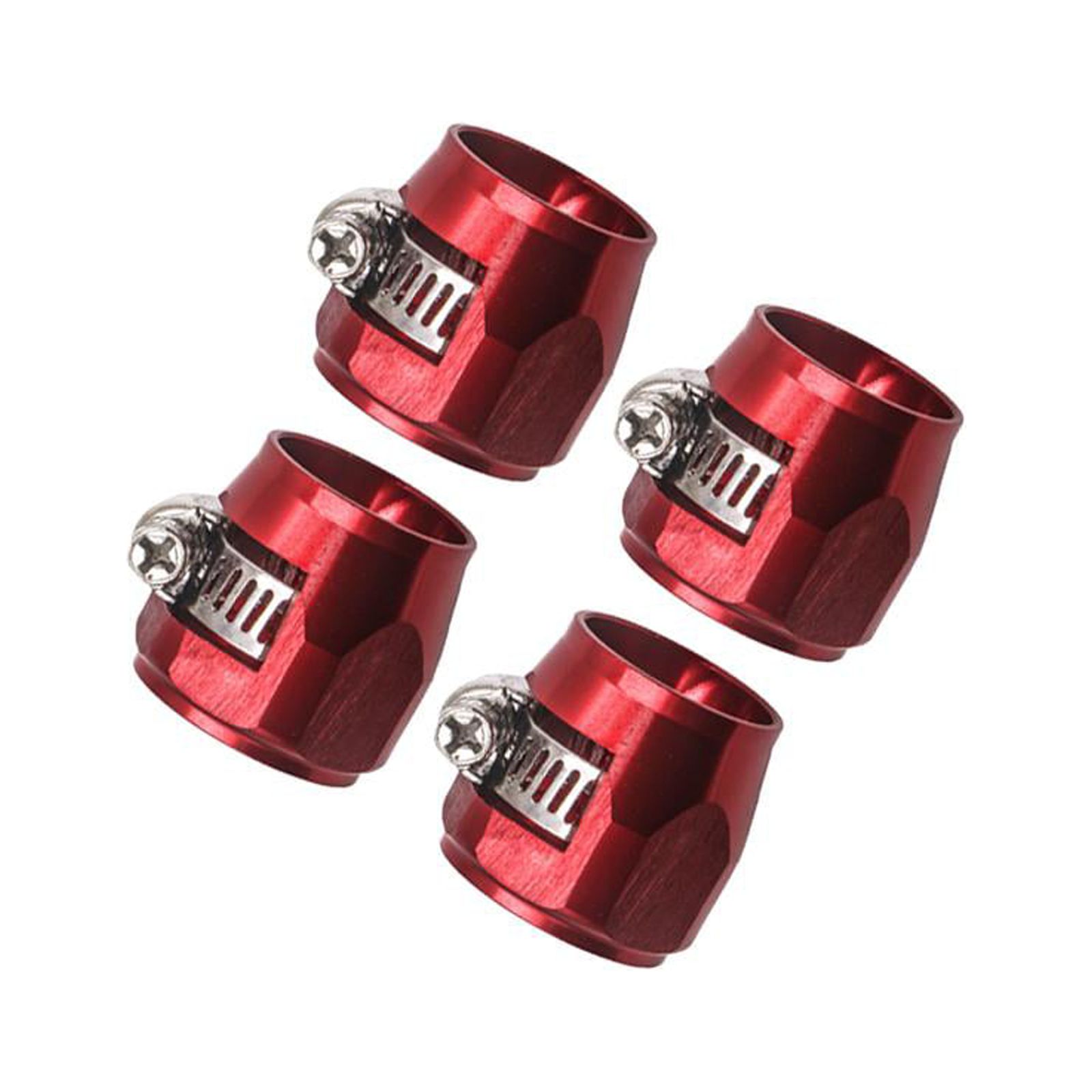 Ioensy - Abrazaderas De Acabado De Manguera De 4 Piezas De Aleación De Aluminio Con Conectores De Manguera De Banda De Tornillo Rojo An6