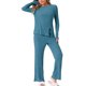 thumbnail image 2 of INSPIRE CHIC Conjunto de Pijamas para Mujer Cuello Redondo Manga Larga Ropa de Dormir Suave Pijamas Ropa de Casa con Bolsillo S Azul Pavo Real, 2 of 6