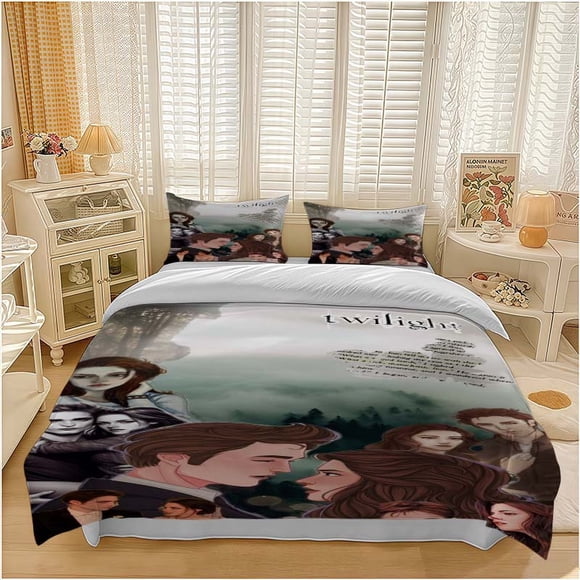 3pcs Twilight Bella and Edward Gazing at Each Other Pattern Bedding Set Soft and Comfortable Bedding Set Suitable for All Seasons