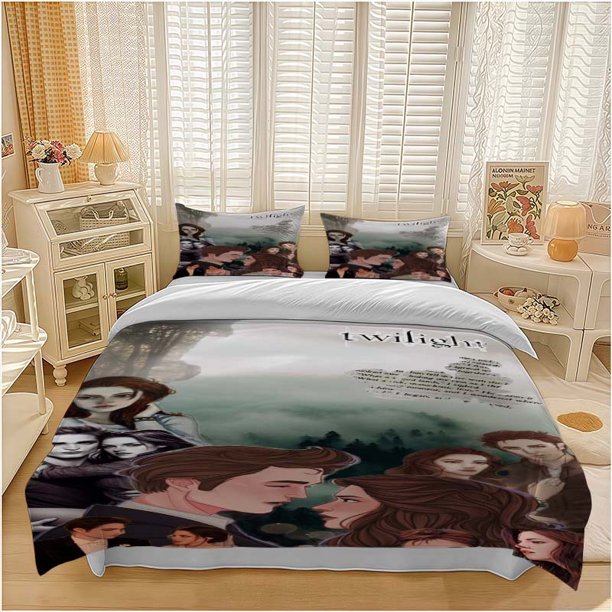 3pcs Twilight Bella and Edward Gazing at Each Other Pattern Bedding Set Soft and Comfortable Bedding Set Suitable for All Seasons
