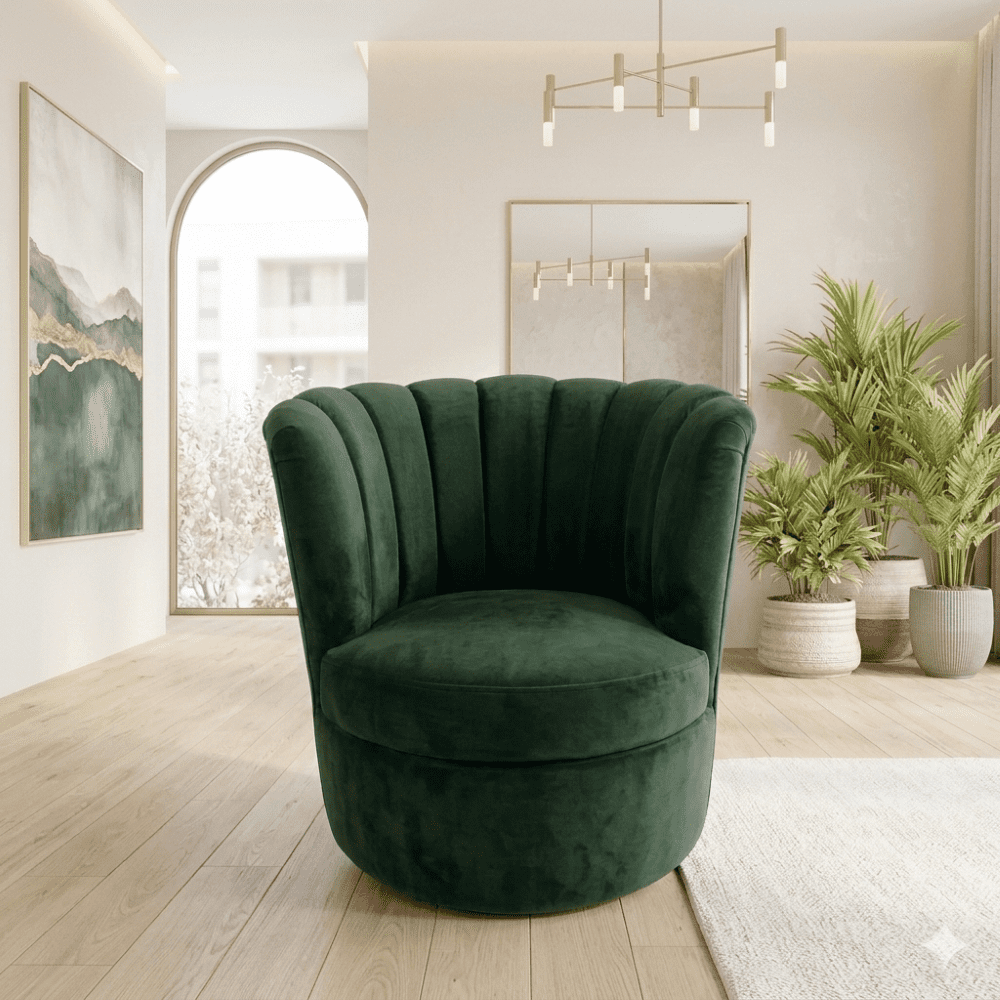 Muebles New - Sitial Flor Giratorio Verde Felpa