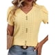 thumbnail image 1 of Camiseta de mujer con cuello en V, mangas cortas de pétalos, botones delanteros, aberturas, blusas casuales holgadas, 1 of 5