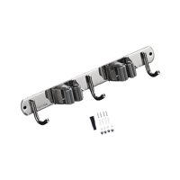 Magideal - Soporte Para Escoba Y Fregona, Soporte Para Escoba Montado En La Pared, Organizador De Lavandería Fácil De Usar, Estable, Antideslizante Y Resistente 2 Clips 3 Ganchos