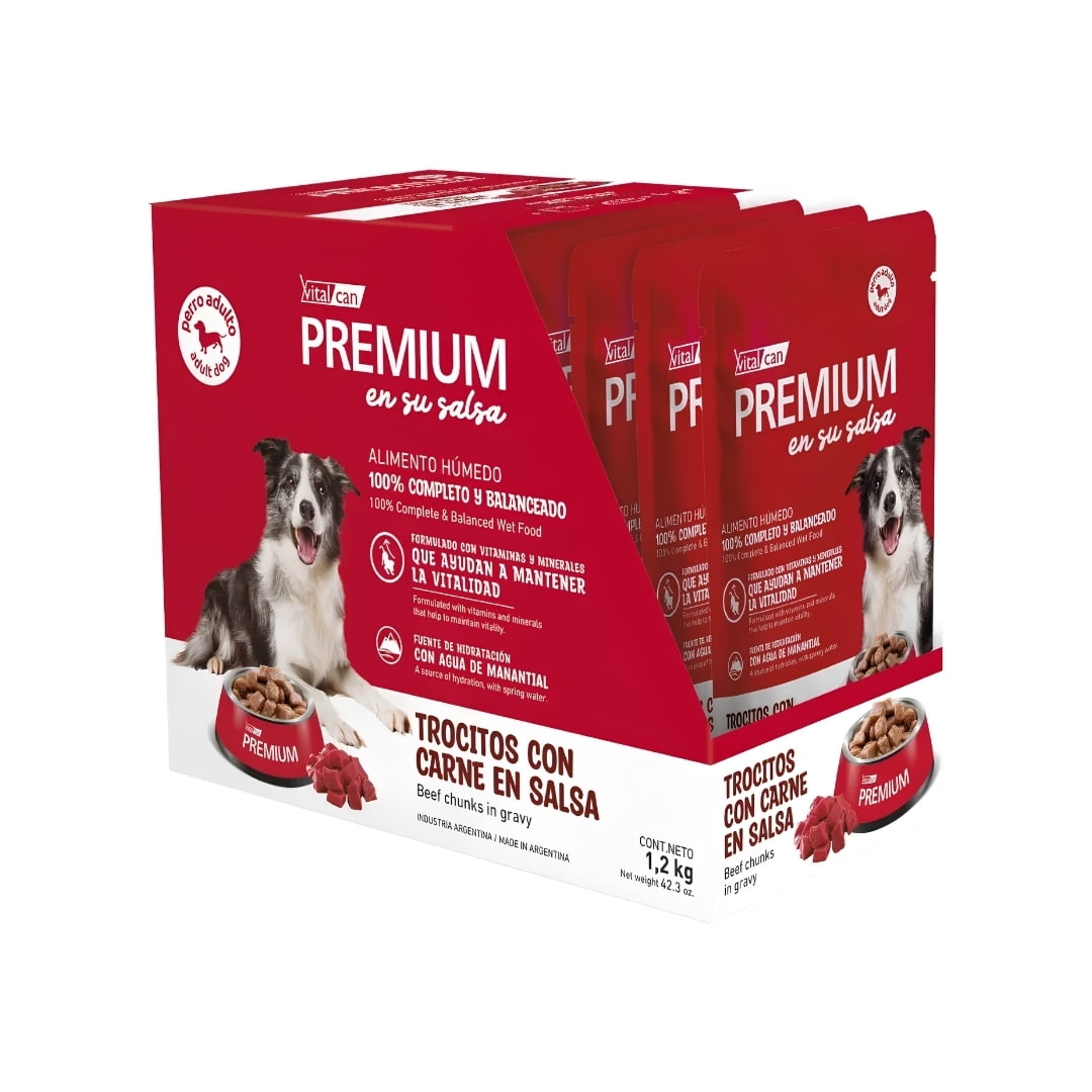 Sachet Vitalcan Premium Perros Adultos Trocitos Carne 12 Un.