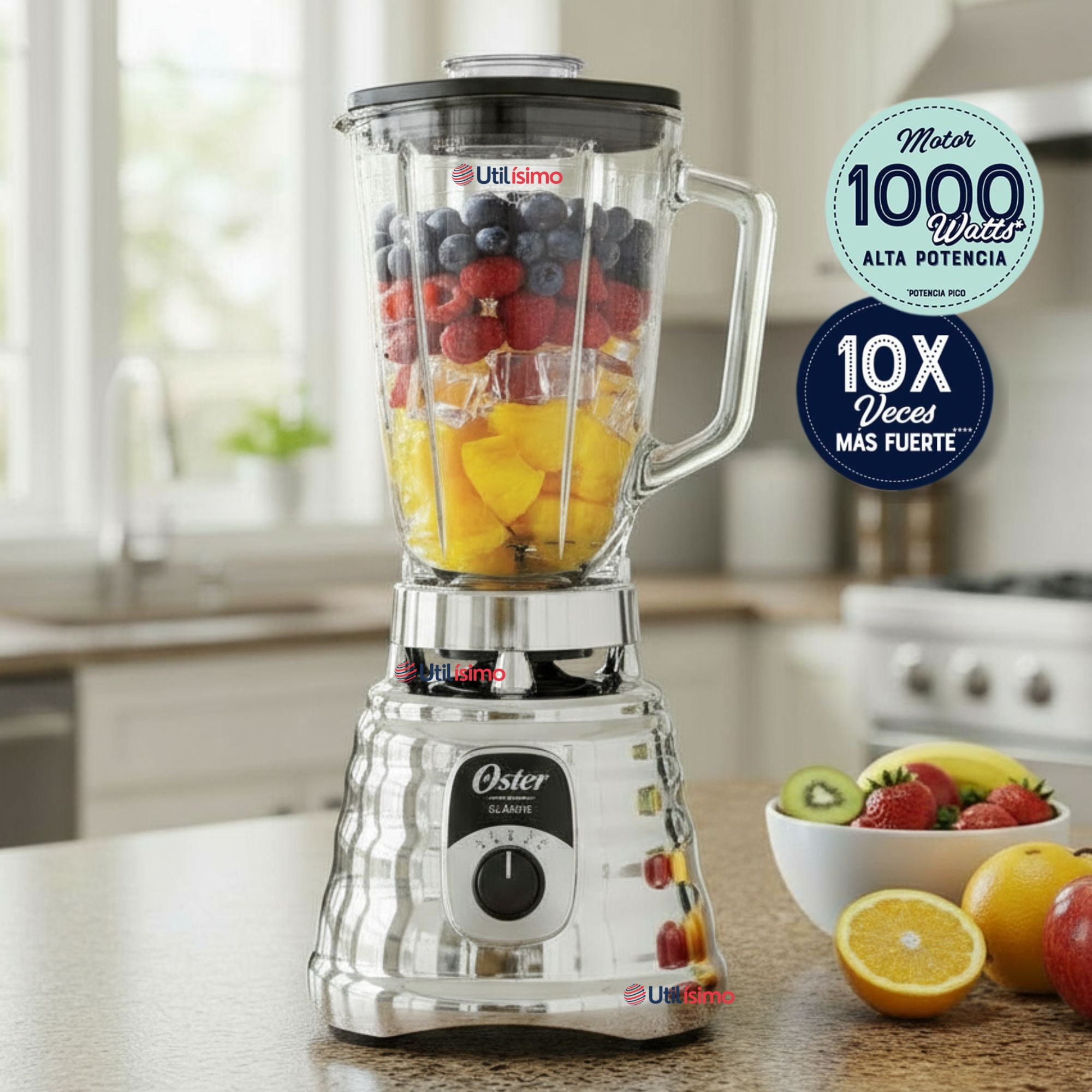 Licuadora Clásica Oster® Cromo Con Perilla Ergonómica De 3 Velocidades Blst4655