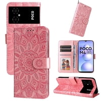 Funda Tipo Cartera Foxdock Para Xiaomi Poco M4 5G , Diseño Girasol En Relieve, Cuero Pu, Cierre Magnético, Soporte Y Tarjetero