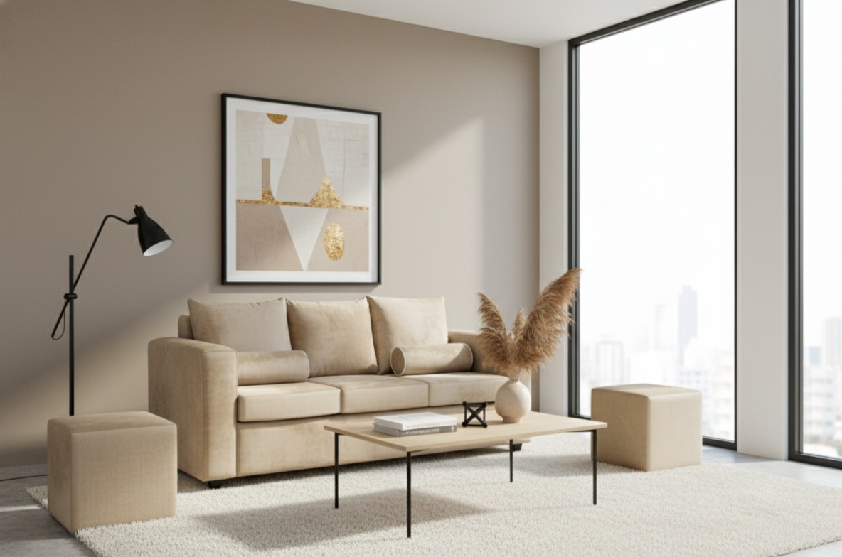 Fancy Hogar - Sofa Princess 3 Cuerpos 2 Puff Felpa