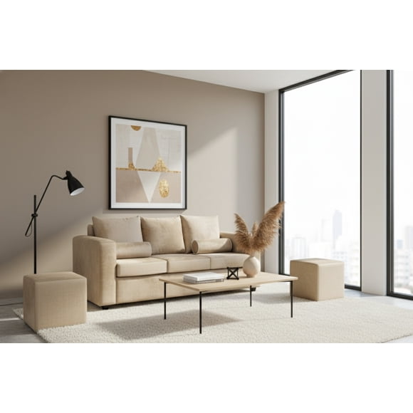 Sofa princess 3 cuerpos 2 puff felpa