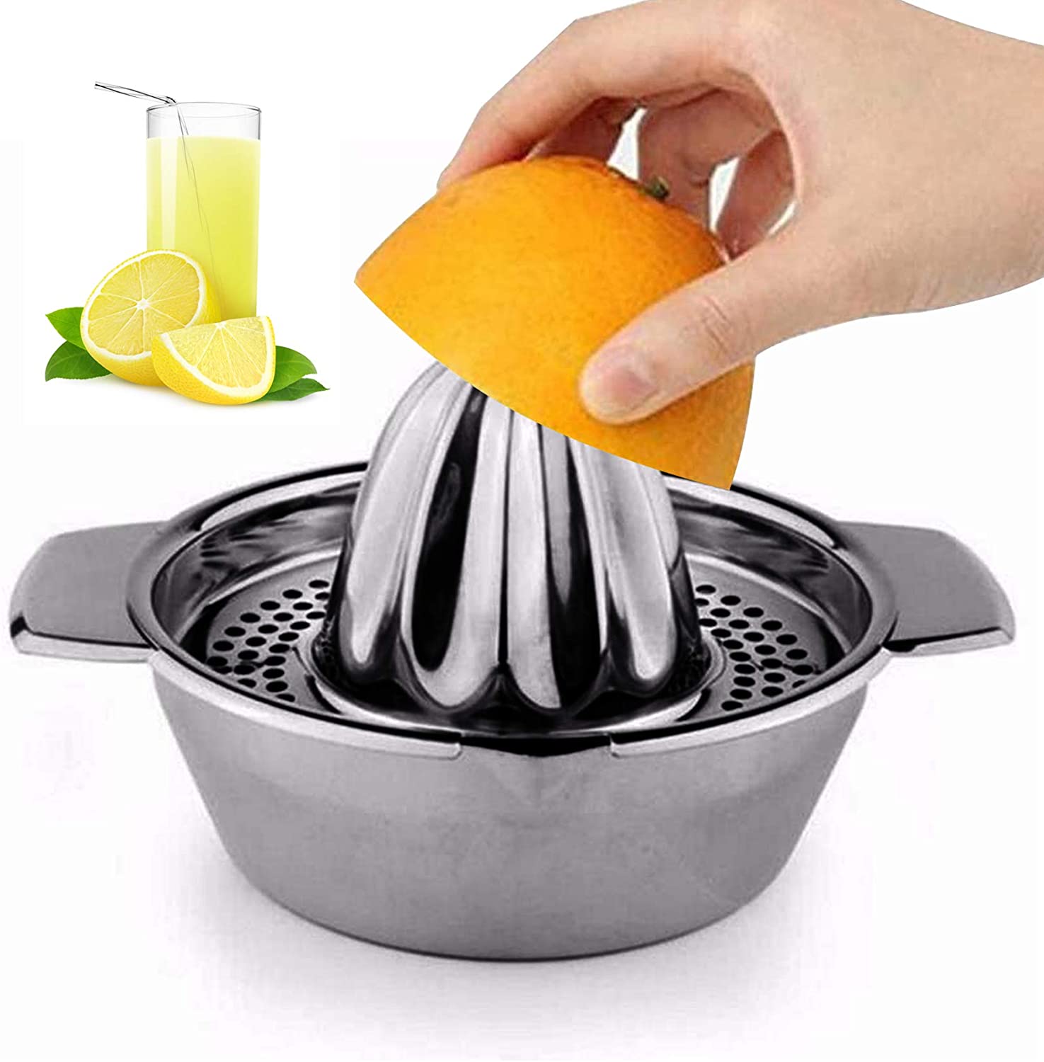 Xinqihang - Exprimidor De Limón De Acero Inoxidable, Exprimidor De Cítricos, Prensa Manual, Herramienta Para Exprimir Jugo De Naranja Con Recipiente De Almacenamiento