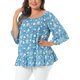 thumbnail image 4 of Agnes Orinda Blusa de Verano para Mujer Talla Grande con Volantes Florales en el Dobladillo, Cuello Redondo, Hombros Descubiertos, Manga Corta, Camiseta 2X Azul, 4 of 6