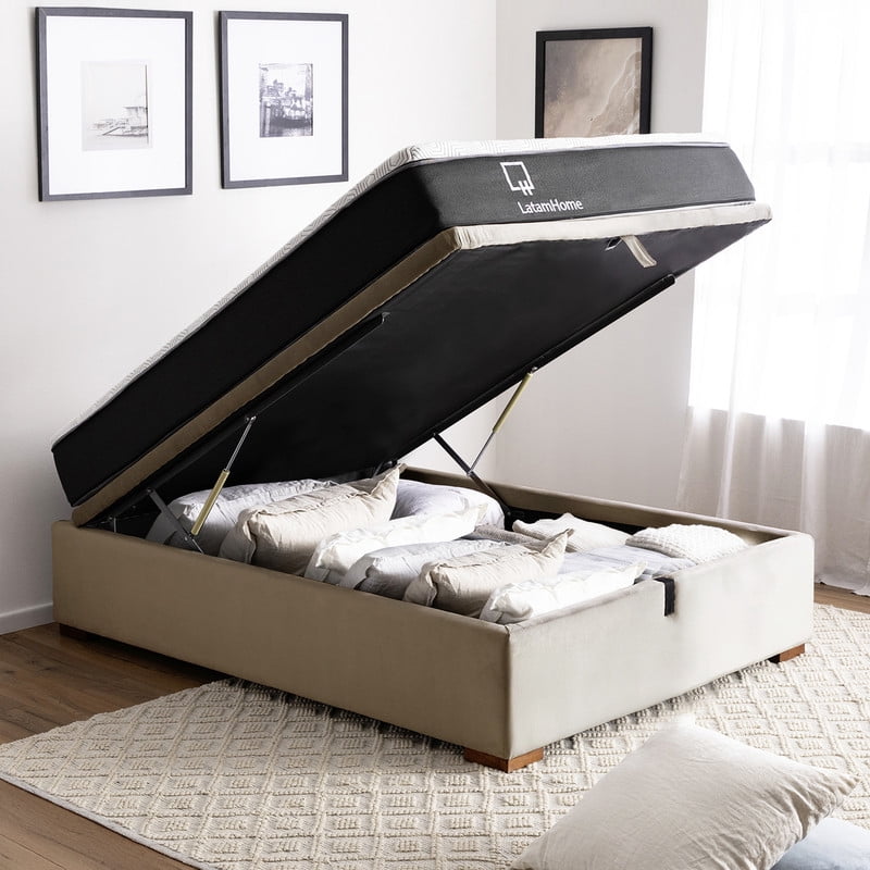 Latam Home - Cama Funcional Boxet 1 1/2 Plaza Colchon Resortes Zen Pro Funda Lavable Beige
