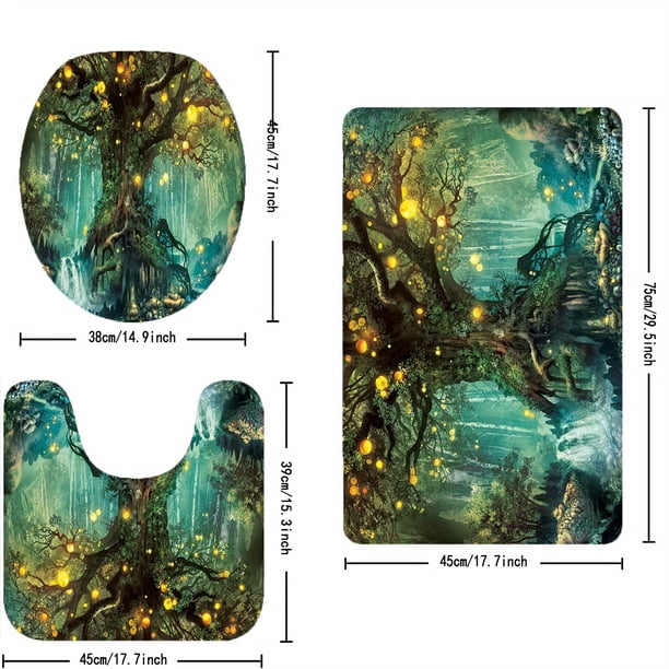 1/3pcs Cozy and Durable Magic Tree Shower Curtain Set with 12 Hooks, Non-Slip Bathroom Rug, and Toilet Lid Cover Pad - Perfect for Bathroom Decor