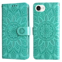 Funda Tipo Cartera Foxdock Para Iphone 16E , Diseño Girasol En Relieve, Cuero Pu, Cierre Magnético, Soporte Y Tarjetero