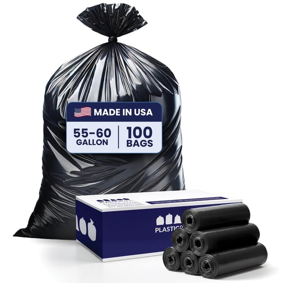 Bolsas de basura Plasticplace de 55 a 60 galones, 1,0 mil, negras (100)