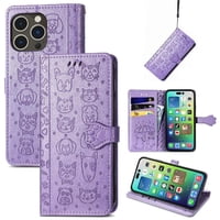 Funda Cartera Foxdock Para Iphone 14 Pro , Flip Pu Con Relieve De Gatos Y Perros, Tarjetero Y Soporte