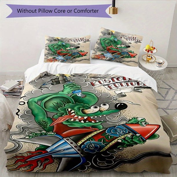 3pcs Bedding Set Duvet Cover Closure Includes 1 Duvet Cover & 2 Pillowcases for All Seasons Bedroom Decor, Home Dorm High-Definition Print Rat Fink Power A362, Duvet Insert Not Included, Duvet Cover S