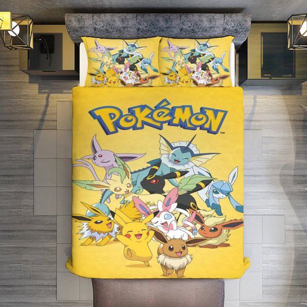 3 Piece Bedding SetPokemon MangaComforter Set for Kids Boys Teen Tween 3D Lightweight Microfiber Bedding Sets
