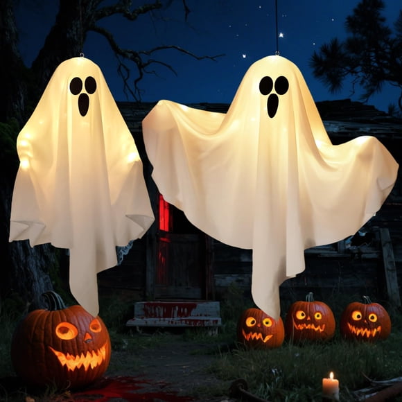 Fantasmas Colgantes de Halloween WAFSOOTOO 50 cm LED, Pack de 2