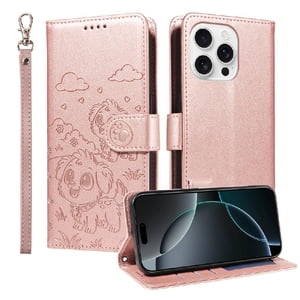 Funda Billetera Foxdock Compatible Con Iphone 16 Pro Max, Diseño Perrito Tierno, Ranuras Para Tarjetas Y Soporte Plegable