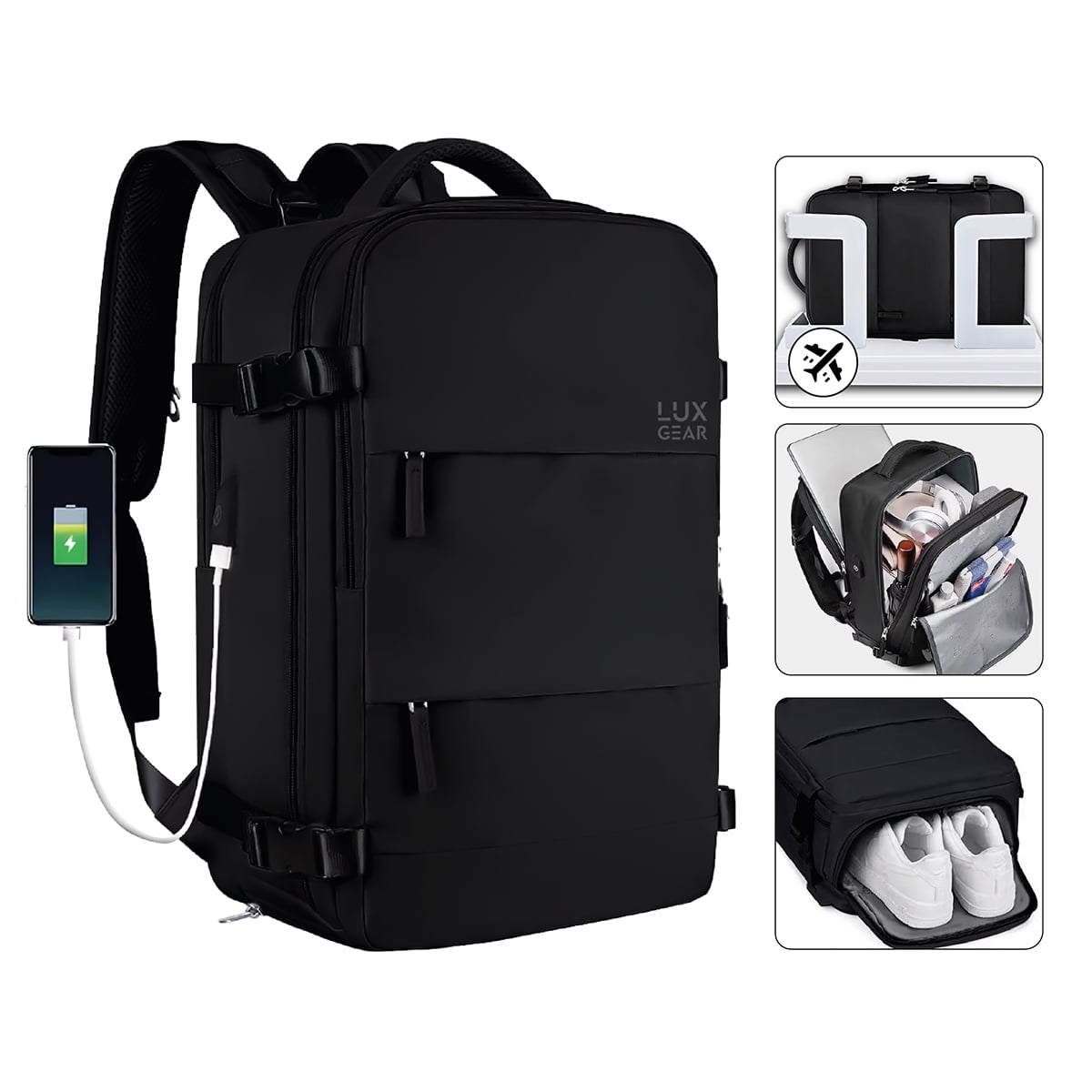 Mochila De Viaje Luxgear Nomadlife Impermeable Cabina - Negro