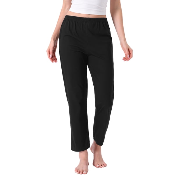 Pantalones de Pijama de Algodón a Cuadros para Mujer con Cintura Elástica y Bolsillo para un Sueño Cómodo XL Negro