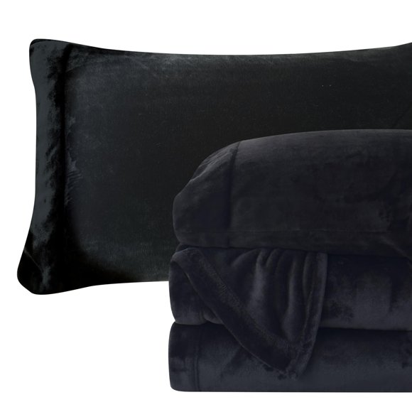 Juego de sábanas Elegant Comfort, terciopelo y franela de felpa, color negro