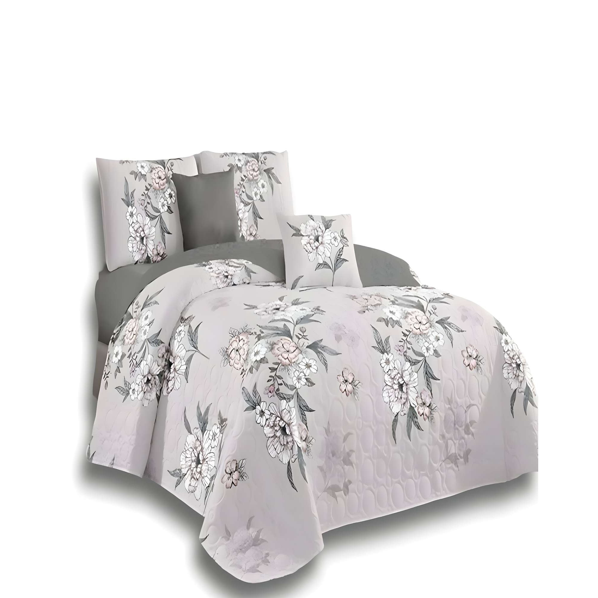 Genérico - Cubrecamade Verano 2 Plazas Diseño Flores Gris