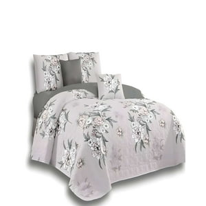 Genérico - Quilt De Verano 2 Plazas Diseño Flores 230X250 Cm Gris