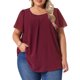 thumbnail image 1 of Agnes Orinda Blusa de Chifón para Mujer Talla Grande Camisa de Doble Capa Cuello Redondo Mangas Cortas con Volantes Tops Casual de Trabajo 2X Burdeos, 1 of 8