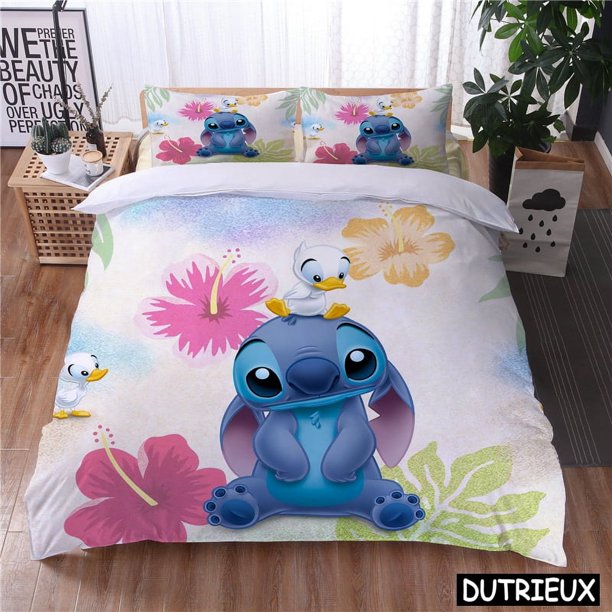 Lilo And Stitch Kawaii Bedding Set Cartoon Comforter Cover & Pillowcase Duvet Cover Set For Boys Girls Home Bedroom Decor Bed Sheets