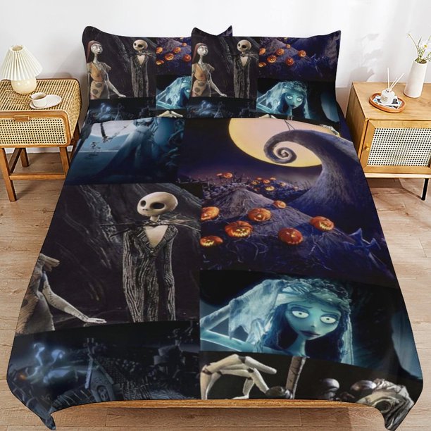 Corpse Bride And Jack Skellington Duvet Cover Set 3 Piece Bedding Set Double Sided Printing Decorative Comforter Cover Set