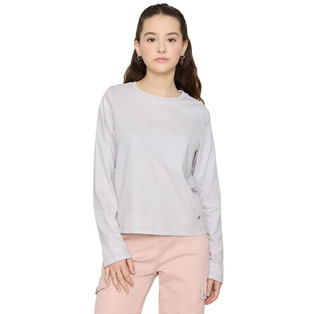 Polera Niña Manga Larga Metalizada Gris Corona