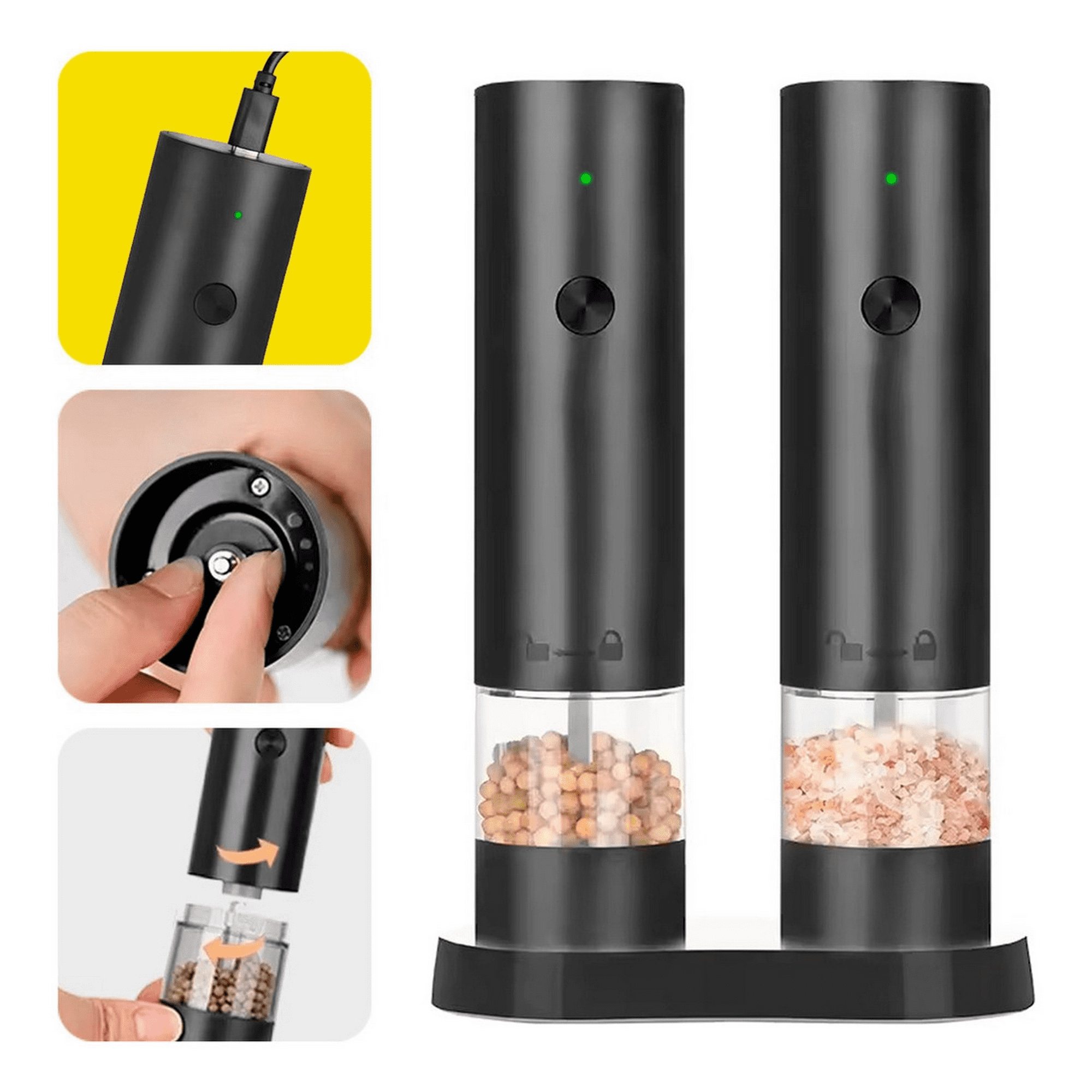 Genérico - Set Molinillo Sal Y Pimienta Eléctrico Con Base Usb C