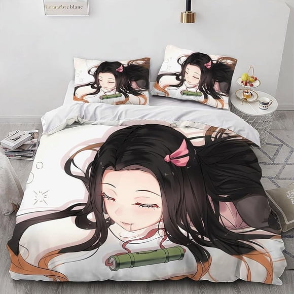 Dem-on- Kill-er Ne-Zuko An-ime Girl Duvet Cover- Set 100% -Microf-iber Bedding- Sets 3 Pieces- Ultra S-oft Skin-Friendly -Comforter -Cover Se-t