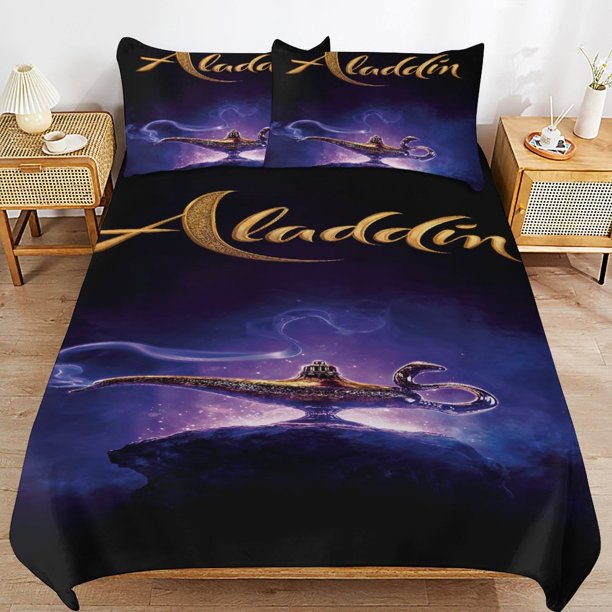 Aladdin Cartoon Bedding Sets Ultra Soft Skin-Friendly Duvet Cover 3 Piece, Cute Comforter Cover Bed Set for Boys Girls Kids