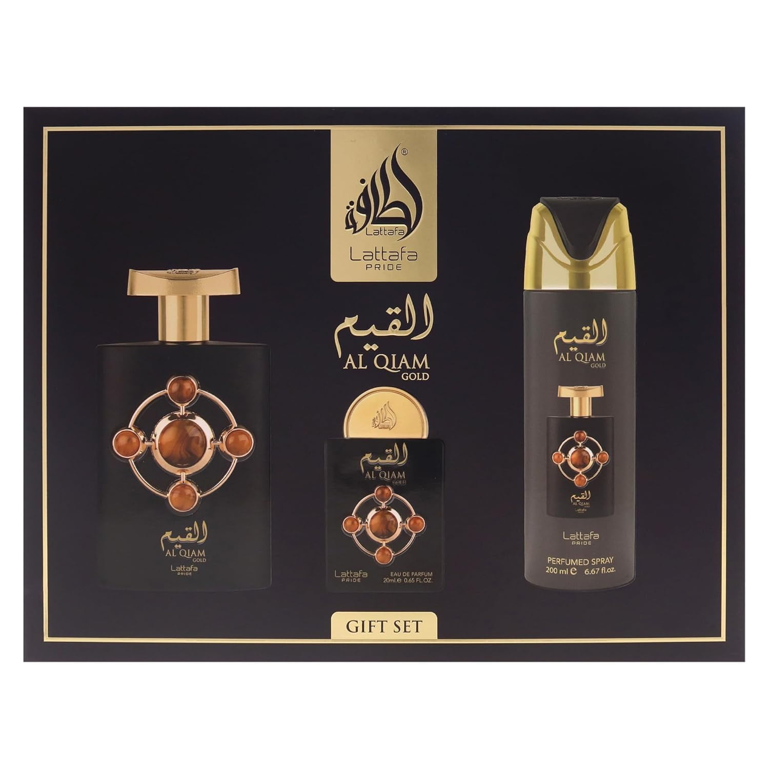 Set De Regalo Perfume Lattafa Pride - Al Qiam Gold Para Hombre, 100 Ml, 3 Piezas