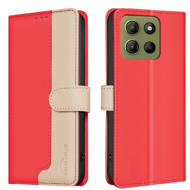 Funda Cartera con Bloqueo RFID para Motorola Moto G15 con Ranuras y Soporte Rojo